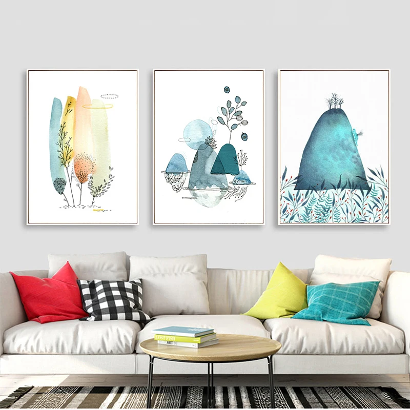 

Nordic Abstract Watercolor Hill And Tree Art Canvas Painting Poster Prints Modern Home Decor Wall Pictures No Framed