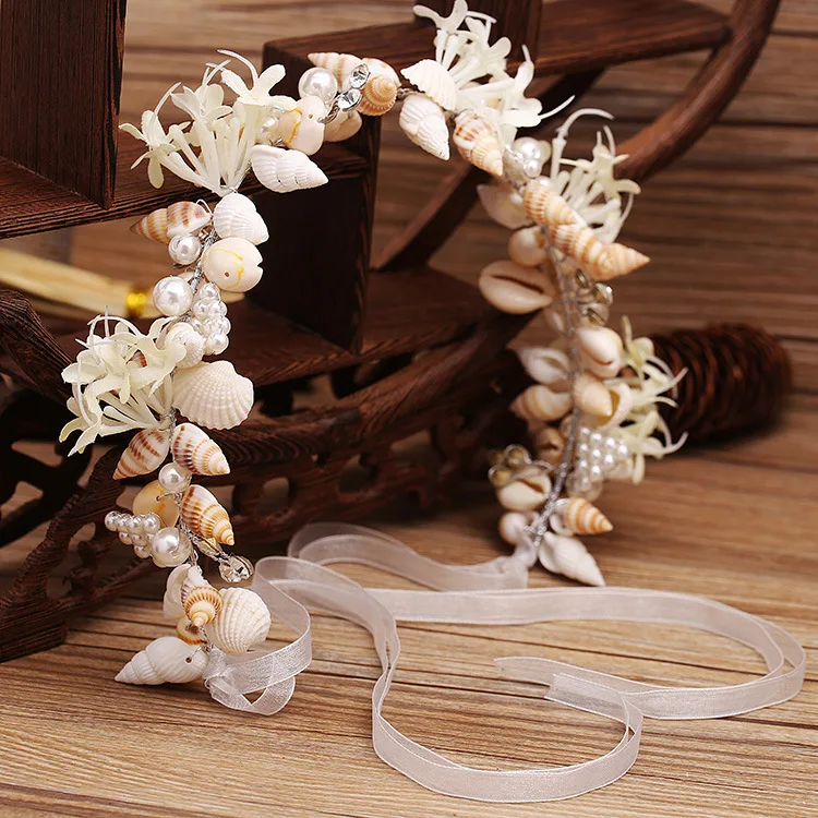 Handmade Pearl Conch Big Hoop Sea Snail Shell Crown Brides Headdress Beach Wedding Hair Accessories hair accessory hair headdress bridal headwear hair band crown