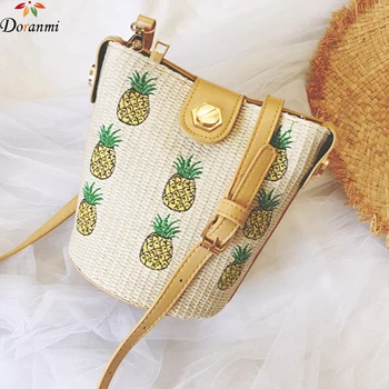 

DORANMI Pineapple Bucket Bags For Women 2020 Summer Beach Handbags Female Crossbody Barrel Bag Straw Knitted Bags Bolsos BG548