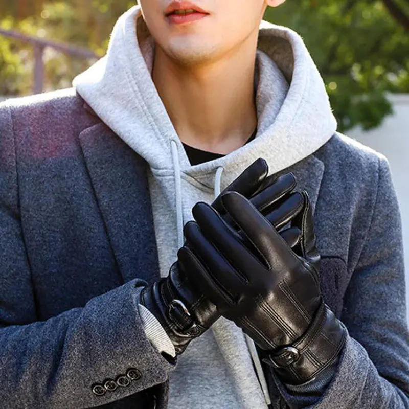 Мужские перчатки из натуральной кожи, перчатки из козьей кожи, роскошные кожаные зимние супер теплые перчатки из кашемира, утолщенные шерстяные перчатки