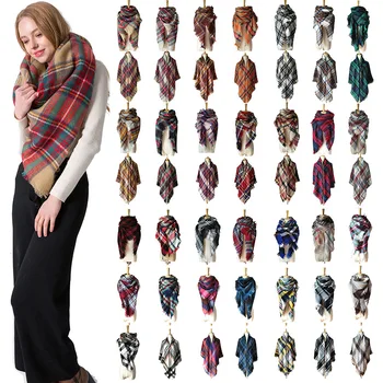 

European and American autumn and winter imitation cashmere enlarged double-sided colorful checked square scarf long