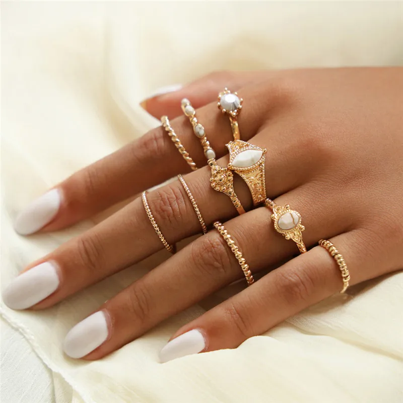 ZORCVENS винтажные золотые кольца для суставов палец набор для женщин белый камень узор с косами кольцо на палец женское модное ювелирное изделие
