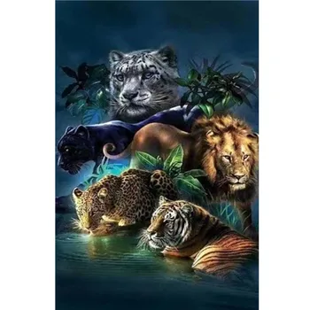 

Animal picture of the new full circle tiger lion diamond painting / diamond embroidery rhinestone diamond mosaic animal decorati