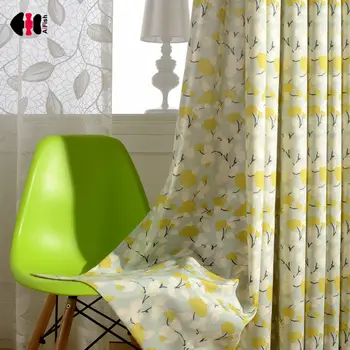 

Modern Pastoral Curtain For Living Room Polyester Cotton Leave Printed Bay Window Screen Drapes wp409C