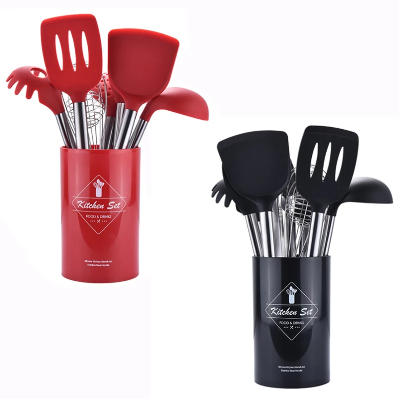 

8PCS Stainless Steel Silicone Cooking Utensil Dinnerware Set Spoon Soup Ladle-Egg Spatula Turner kitchen Gadgets Cooking Tools