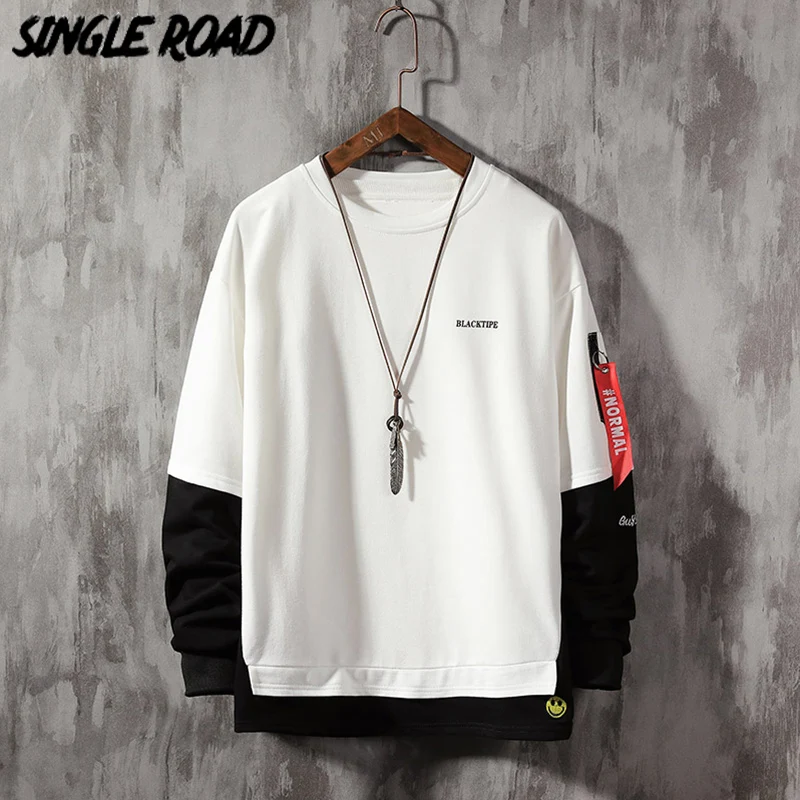 

SingleRoad Oversized Crewneck Sweatshirt Men Spring Patchwork Hip Hop Japanese Streetwear White Hoodie Men Sweatshirts Hoodies