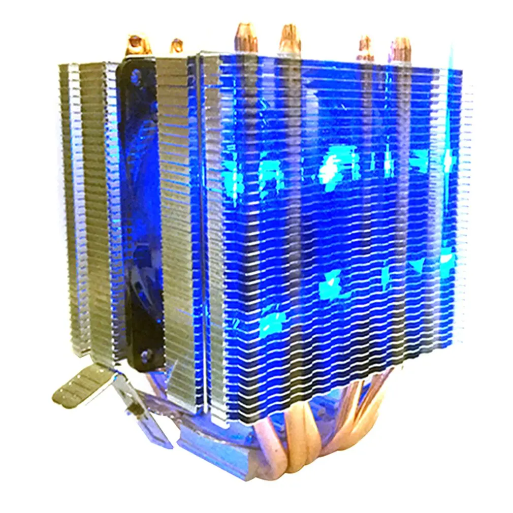 3 линии 6 тепловая труба cpu Радиатор AVC Чистая медь AMD 1155 1156 настольный вентилятор охлаждения процессора компьютера с постоянной скоростью один двойной ветер - Blade Color: single wind blue LED