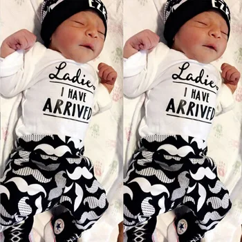 

Newborn Baby Girl Boy Clothes Romper Long Pants T-Shirt And Hat Outfits 3Pcs Autumn Toddler Boy Clothing
