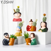 Y. DSH креативные вазы знаменитый суккулентный цветочный горшок полимерный бонсай горшки украшение дома сада Мона Лиза