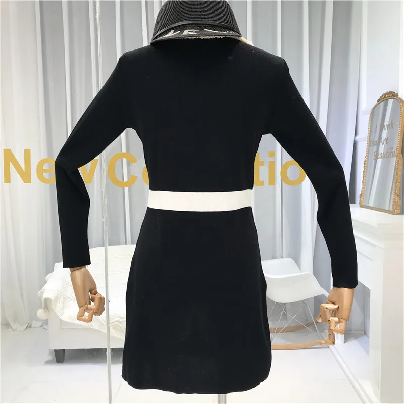 ALPHALMODA осень новое французское вязаное платье с v-образным вырезом и длинным рукавом женское приталенное модное платье с искусственным карманом