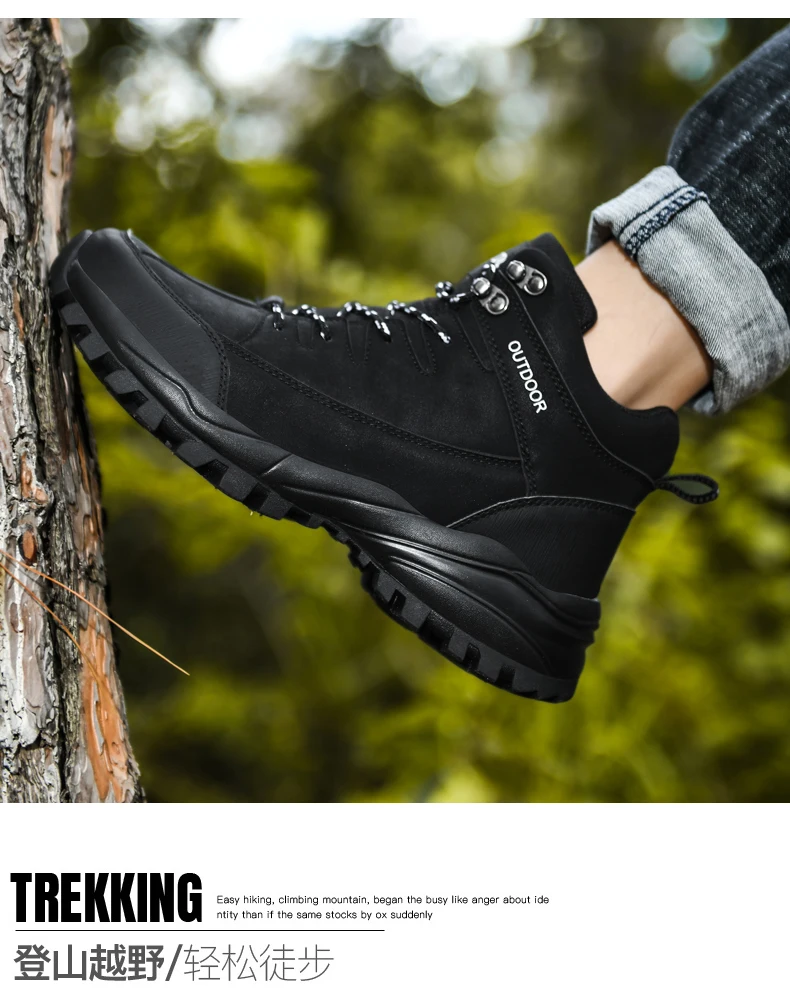Large Size Ankle Boots Men Winter Outdoor Warm Fur Non Slip Snow Shoes Black Sneakers Fashion Footwear Cowboy Boots Lace Up Work