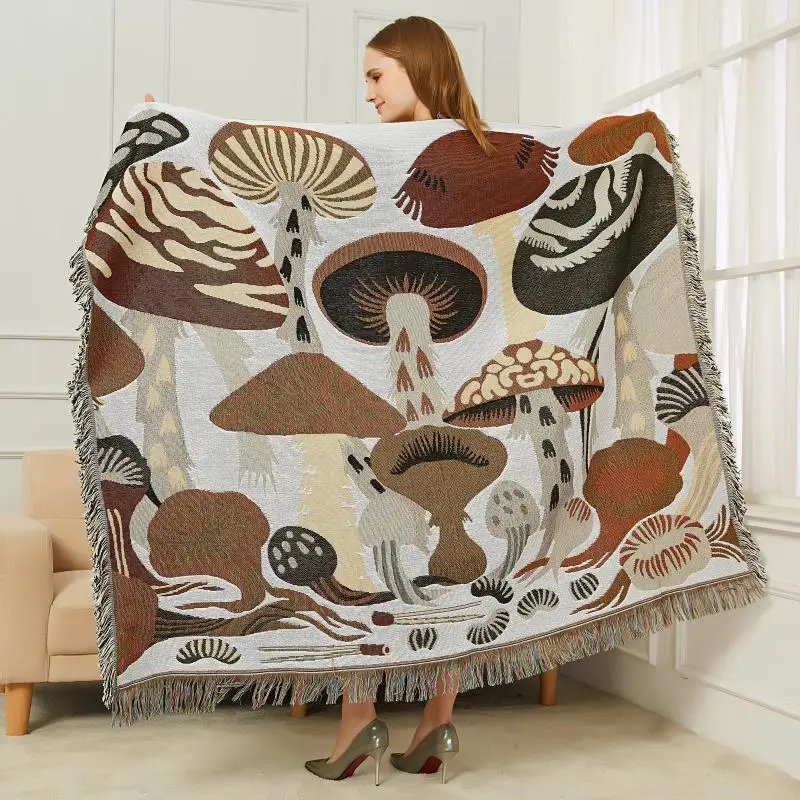 

Mushroom Group Sofa Towel Blanket Kintted Bed Throw Fabric Thin Wall Decorative Tapestry Leisure Femal Shawl New Year Decoration