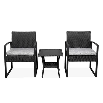 

Outdoor Balcony Terrace 3-piece Rattan Mini Leisure Set Sturdy Lightweight backyard outdoor furniture chair Black Balcony Chair
