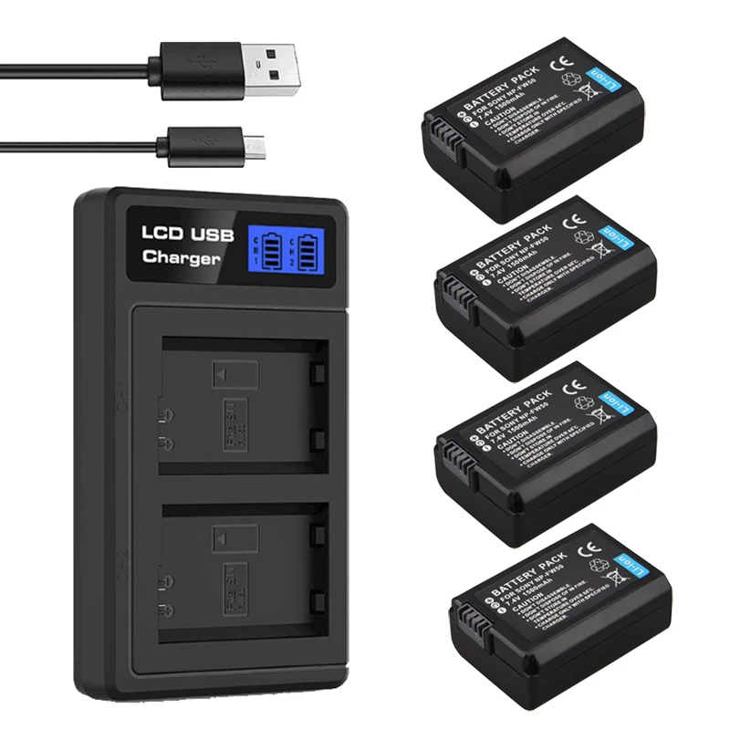 4 Battery 1 Charger NP-FW50 NP FW50 Камера Батарея+ ЖК-дисплей USB Dual Зарядное устройство для sony NEX-3 a7R NEX-5C NEX-C3 Alpha a6500 a6300 a6000 a5000 a3000 - Цвет: 4 Battery 1 Charger