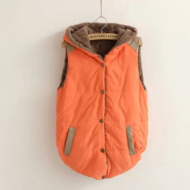 Тонкий жилет с капюшоном из кораллового флиса на осень и зиму, женские модные жилеты, пальто в стиле пэчворк, жилет для женщин Harajuku, женская одежда - Цвет: Orange