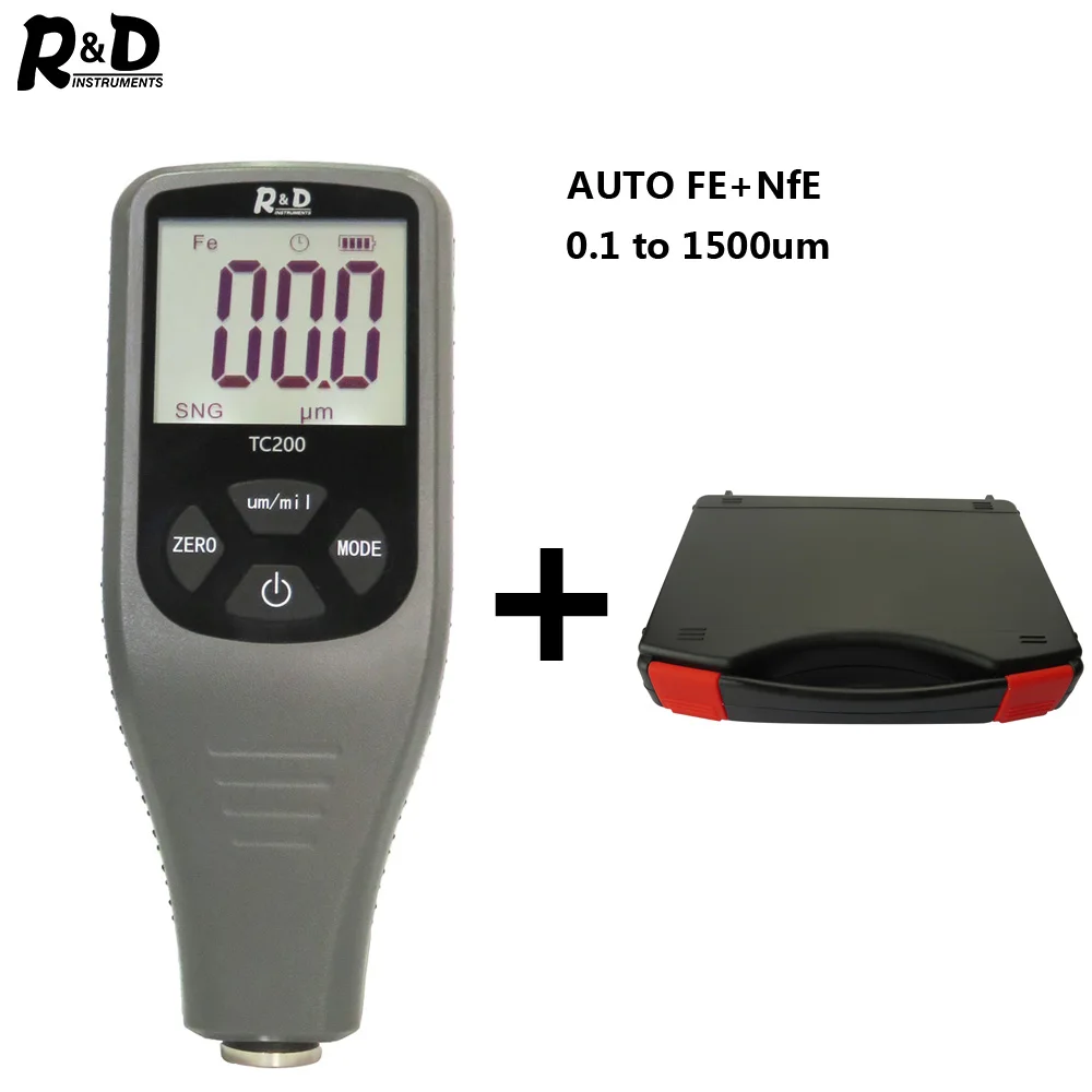 

R&D TC200+Case Coating Thickness Gauge 0.1um/0-1500 Car Paint Film Thickness Tester FE/NFE Russian Manual Car Body Repair Grey