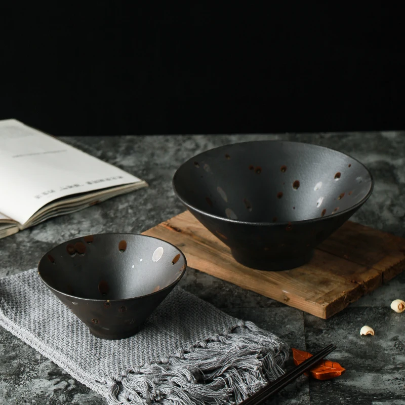 FANTERCY керамические чашки ковш Ramen Stoneware посуда Soupceramic Ретро черная миска для смешивания трендовые продукты