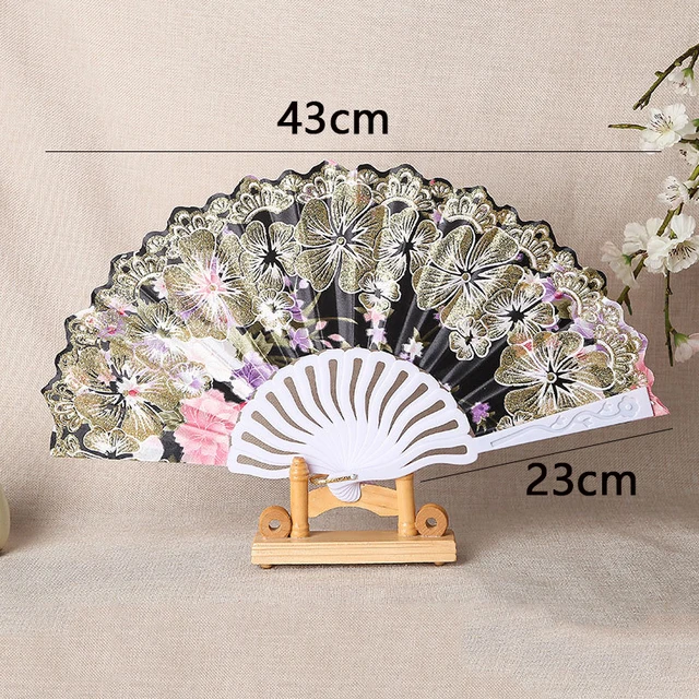 Új Kínai Klasszikus Selyem Összecsukható Ventilátor Kézi Virág Szövet Műanyag Vintage Tánc Rajongó Party Esküvői Dekoráció - Image 6