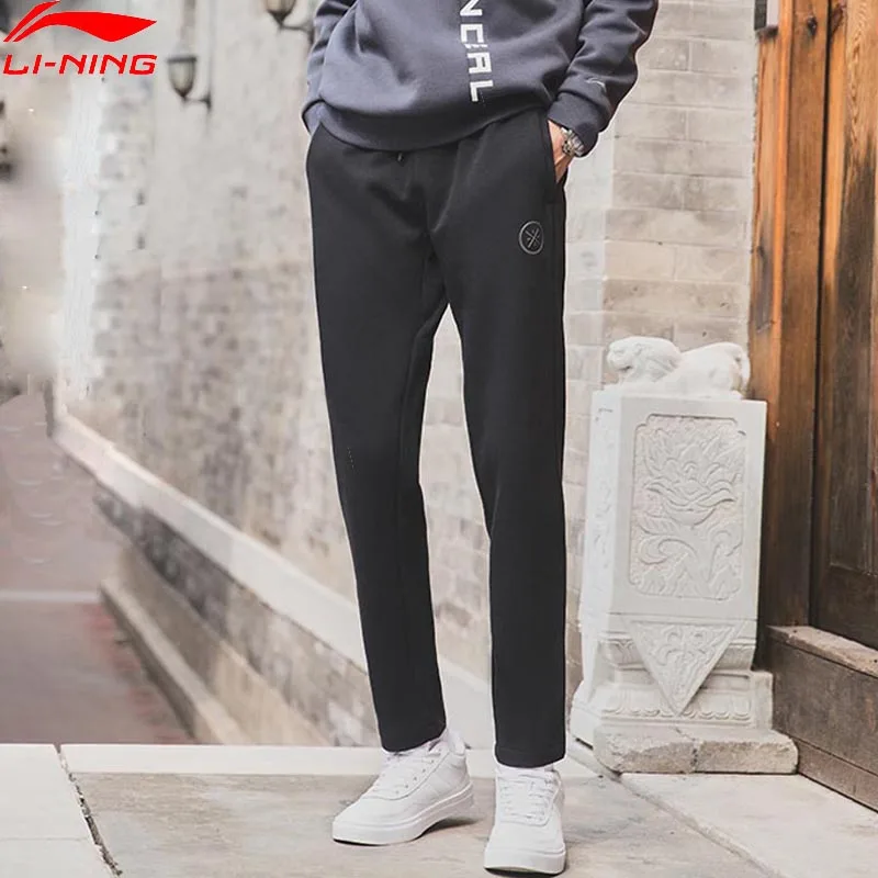 Li-Ning мужские спортивные штаны серии Wade из 66% хлопка и 34% полиэстера, удобные спортивные штаны AKLN905 COND18