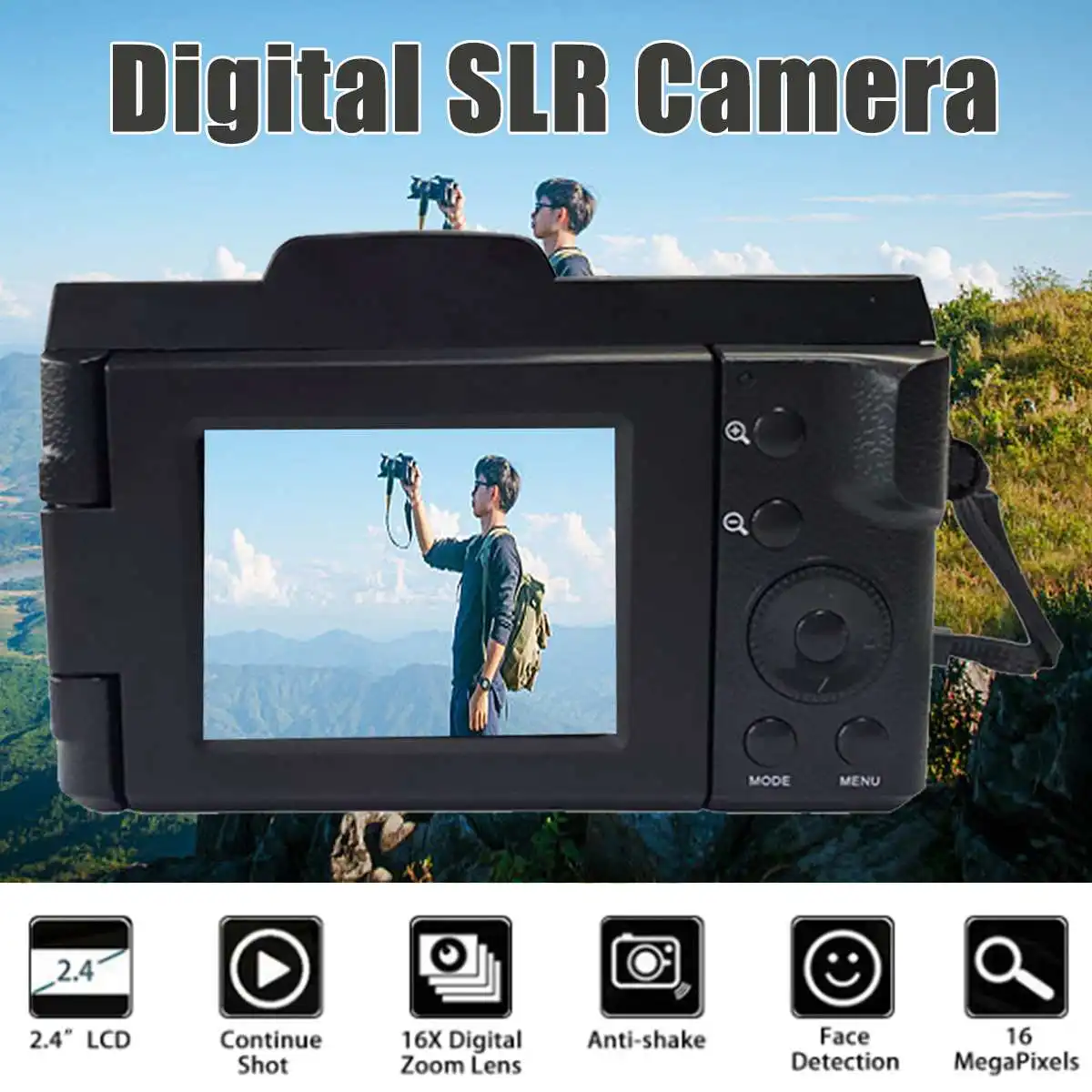 2,4 дюймов цифровой Камера Slr TFT-LCD видеокамера HD 1080P 16x цифровой зум NTSC/PAL видео Выход Черный ABS Камера 115x48x50 мм
