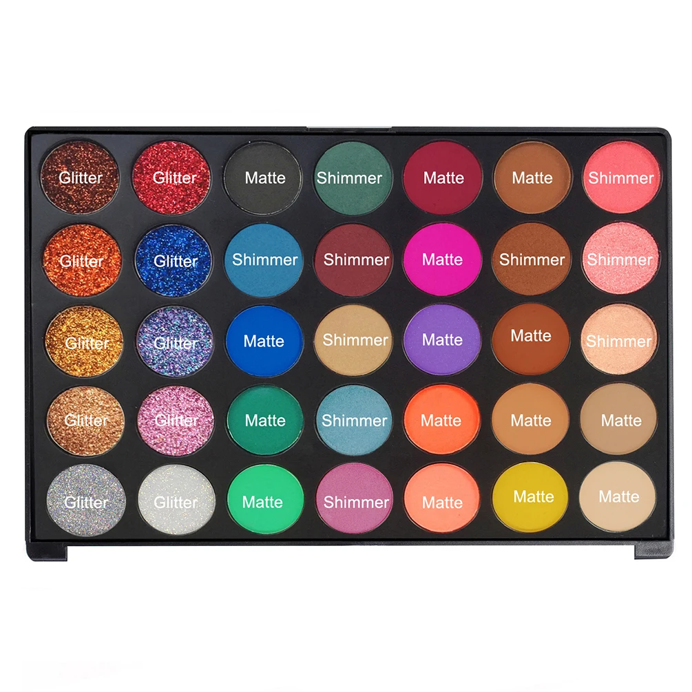 35 Color Matte Shimmer Glitter Eyeshadow Makeup Palette OEM Custom Printed Your Logo Cosmetic Set
