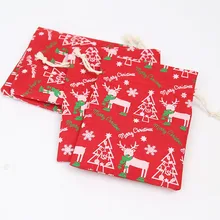 13 * 18Cm Christmas tree offset printed gift bag holiday gift storage bag 100Pcs jewelry imitation linen drawstring bag