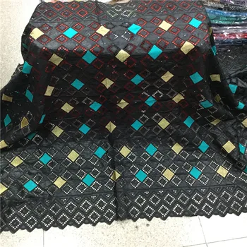 

African bazin riche fabric with brode Latest fashion embroidery bazin lace fabric with net lace 5 yards PL062704