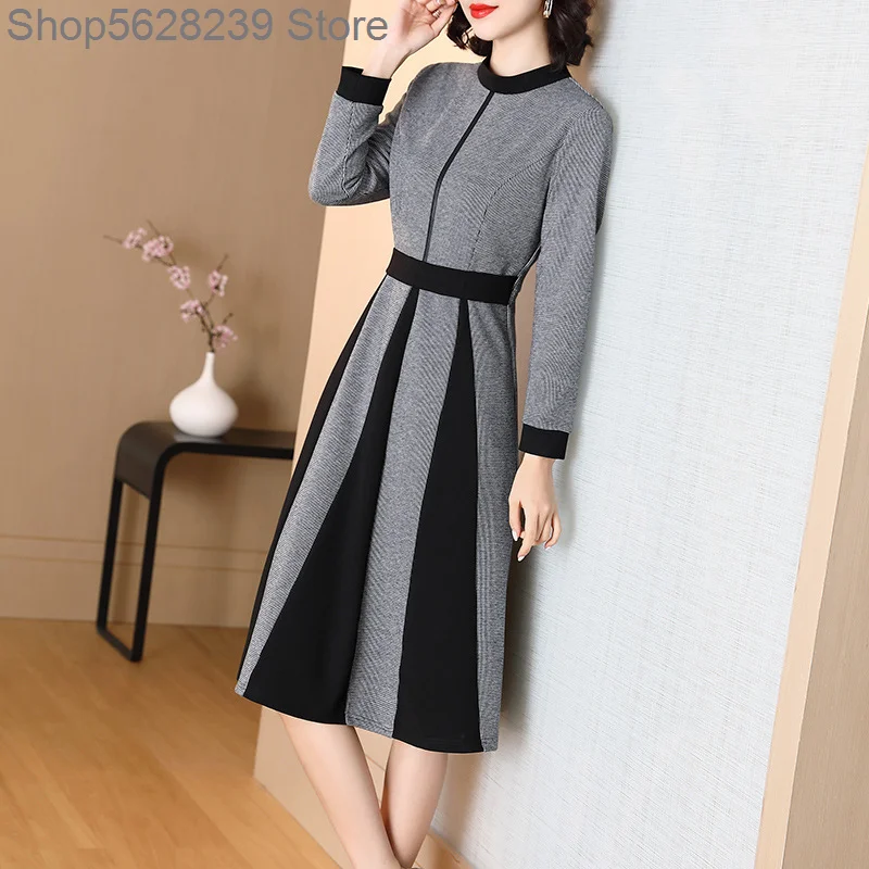 

Thousand Birds Grid Knitting Dress 2020 Long Sleeve Yes Female Human Taste Splicing Slim Fit Medium Length Money