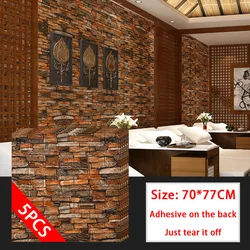 5PC 70*77cm Home Wall Decor Retro 3D Brick Wallpaper Restaurant Living Room Wall Decor DIY Self-adhesive Waterproof Wall Sticker