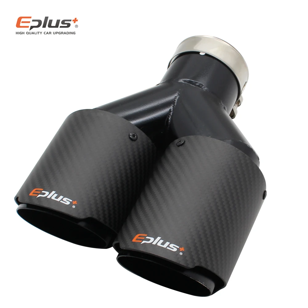 EPLUS Car Carbon Fiber Matte Muffler Tip Y Shape Double Exit Exhaust Pipe Mufflers Nozzle Decoration Universal Stainless Black