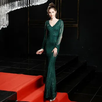 

DD JYOY Mermaid Evening Gown for Women Dress Elegant Long Sleeve Unlque Design robe soiree Zipper Back 6 Colors In Stock