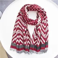 Утепленный теплый цветной зимний кашемировый шарф с волнистыми точками женские шарфы шаль для дам кисточки Новый Дизайн шарфы обертывания