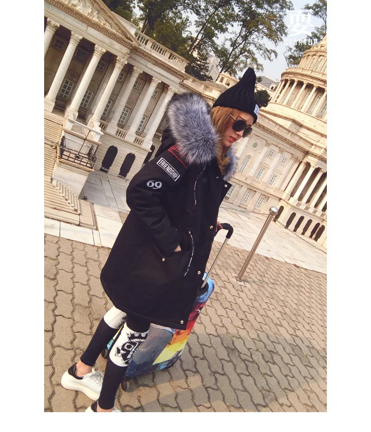 Autumn And Winter Mid-length Large Fur Collar Thick South Korea Cotton Overcoat Harajuku-Style Students Cotton Coat Women's