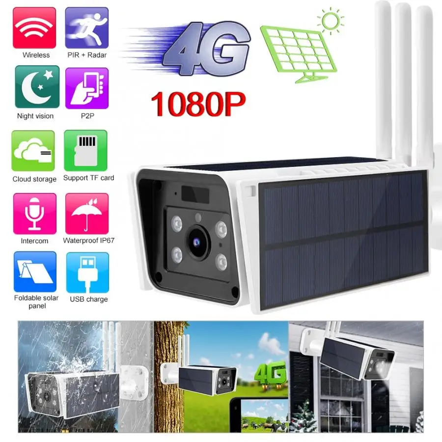 Solor камера наружная беспроводная 4G Солнечная камера 1080P HD ночной вид Водонепроницаемая CCTV Солнечная камера
