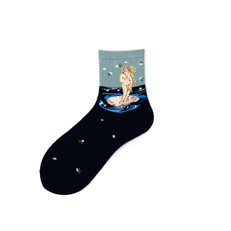 art socks 09 Абстрактное искусство одежда в уличном стиле с принтом из мультфильмов Kawaii короткие носки Ван Гог Ренессанс масляной краской хлопковые носки счастливые женские теплые Забавные милые носки - Цвет: art socks 09