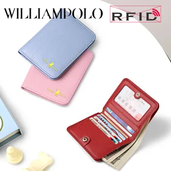 

WILLIAMPOLO Small Wallet for Women Genuine Leather Rfid Card Holder Simple