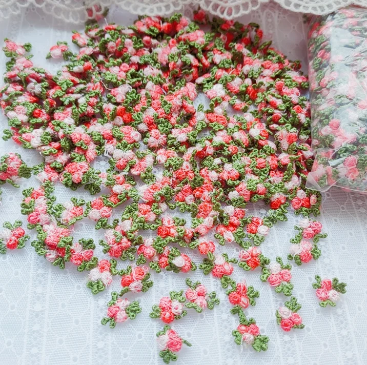100 Pieces 1.6cm Width Red Green Embroidered Floral Lace Embellishment Applique Patches Trimming Sewing Supplies for Women | Дом и сад