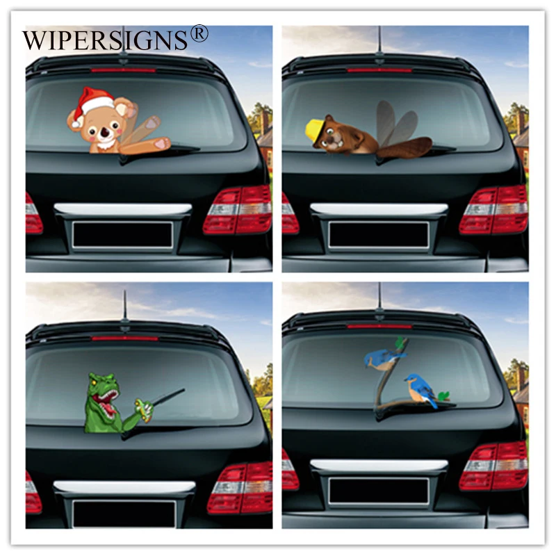 WIPERSIGNS Interesting animals Waving Wiper Decals PVC Car Styling Rear