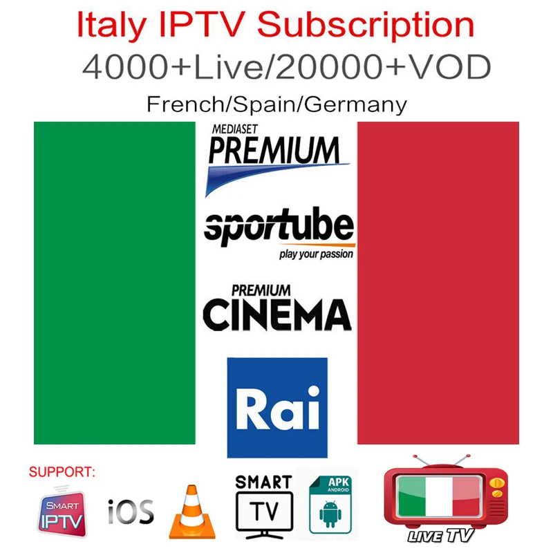 1 год iptv Италия подписка Франция Германия Испания Польша Арабская Италия поддержка ТВ коробка smart tv enigma2 MAG ip tv box 7000+ Live