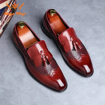 

Tassel design woven leather British style fashion men's loafers business party youth dress shoes slip-on