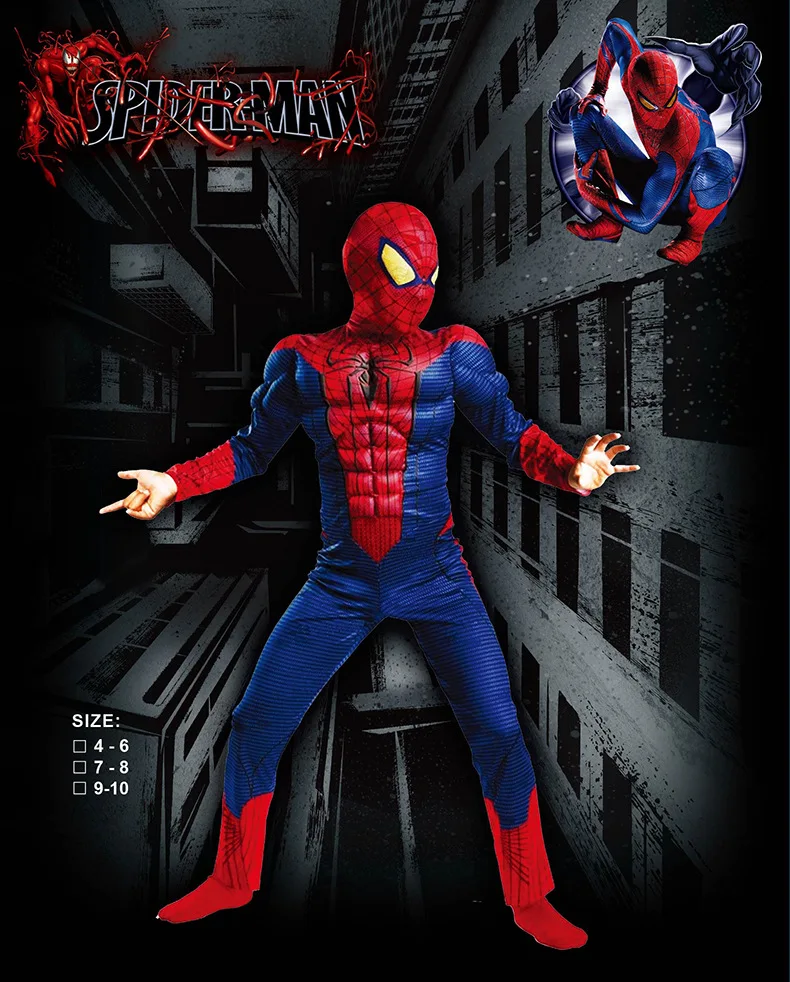 Костюмы на Хэллоуин, детские костюмы, мышечная одежда Человека-паука, костюмы для мальчиков, импортные товары, Оригинальная одежда в виде паука