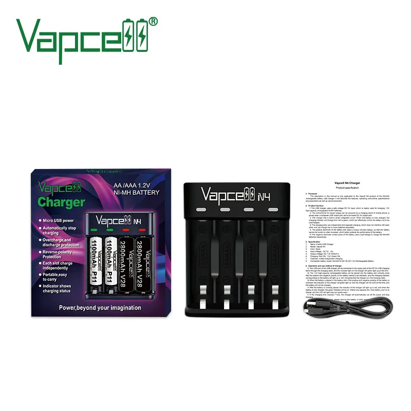 Super Fast Vapcell N4 charger suitable for NI-MH/NI-CD AA/AAA - Main Image