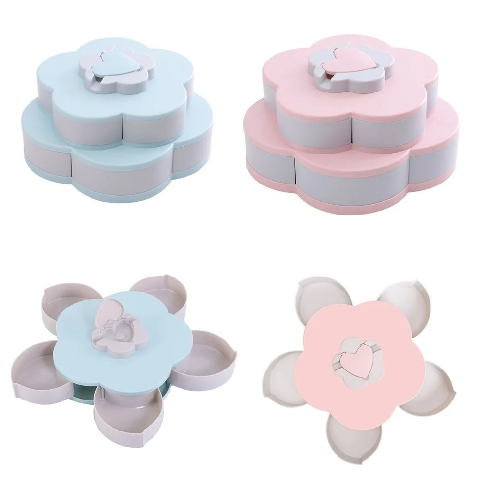 Double-Layer Rotating Fruit Plate Petal Shape Dried Fruit Plate Snack Storage Tray Living Room Candy Dish Dried Fruit Plate