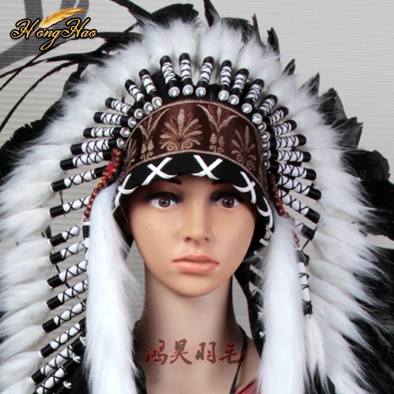 high indian Feather headdress replica made headpiece black feather costumes halloween party costume supply