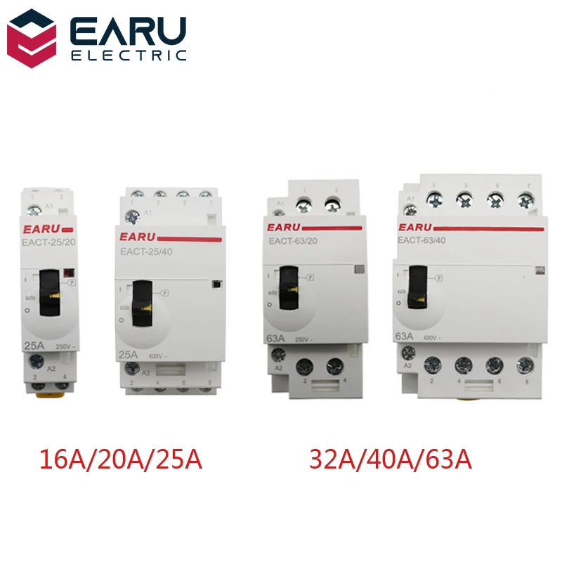 2P 4P 16A 25A 32A 40A 63A 220V 50/60Hz Din Rail Household AC Modular Contactor With Manual Control Handle Switch NO NC 2NO 2NC |