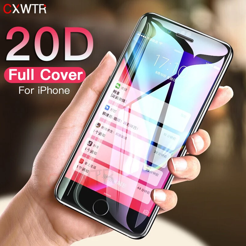 

20D Curved Edge Full Cover Protective Glass On The For iPhone 7 8 6 6S Plus Screen Protector For iPhone X XR XS Max Glass Film