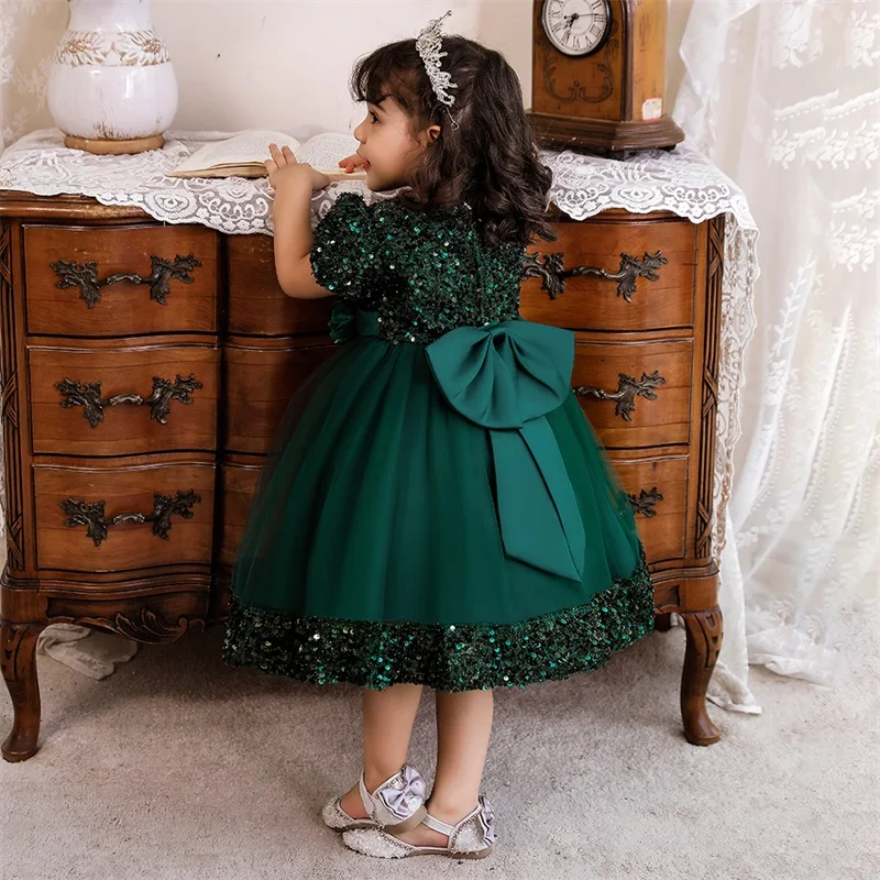 Vestido de princesa com lantejoulas para bebês,