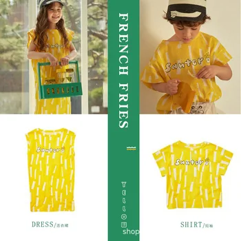 

Pre-sale Ins Korean Summer Sister and Brother Dress 2020 LD Boys and Girls Cotton Fries Printed Children's T-shirt Girl Dress