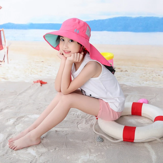 Children Sun Hat Wide Brim Kids Bucket Cap Summer Beach Girls Cute