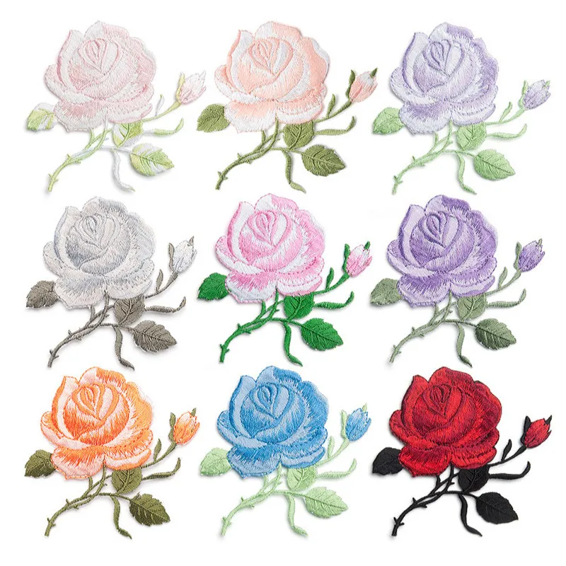 

Rose Flowers Patches For Clothes Iron On Patch Stripes Embroidery Patch Badges Stickers For Jeans DIY Sewing Applications